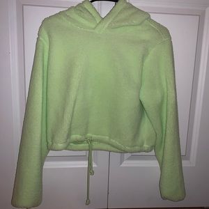 Neon Green Fuzzy Cropped Hoodie